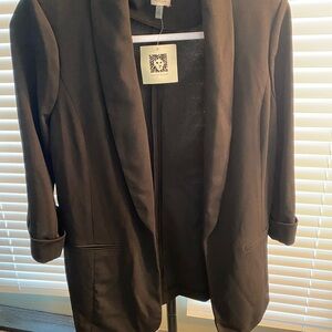 Black Blazer with Rolled Sleeves and Shawl Collar